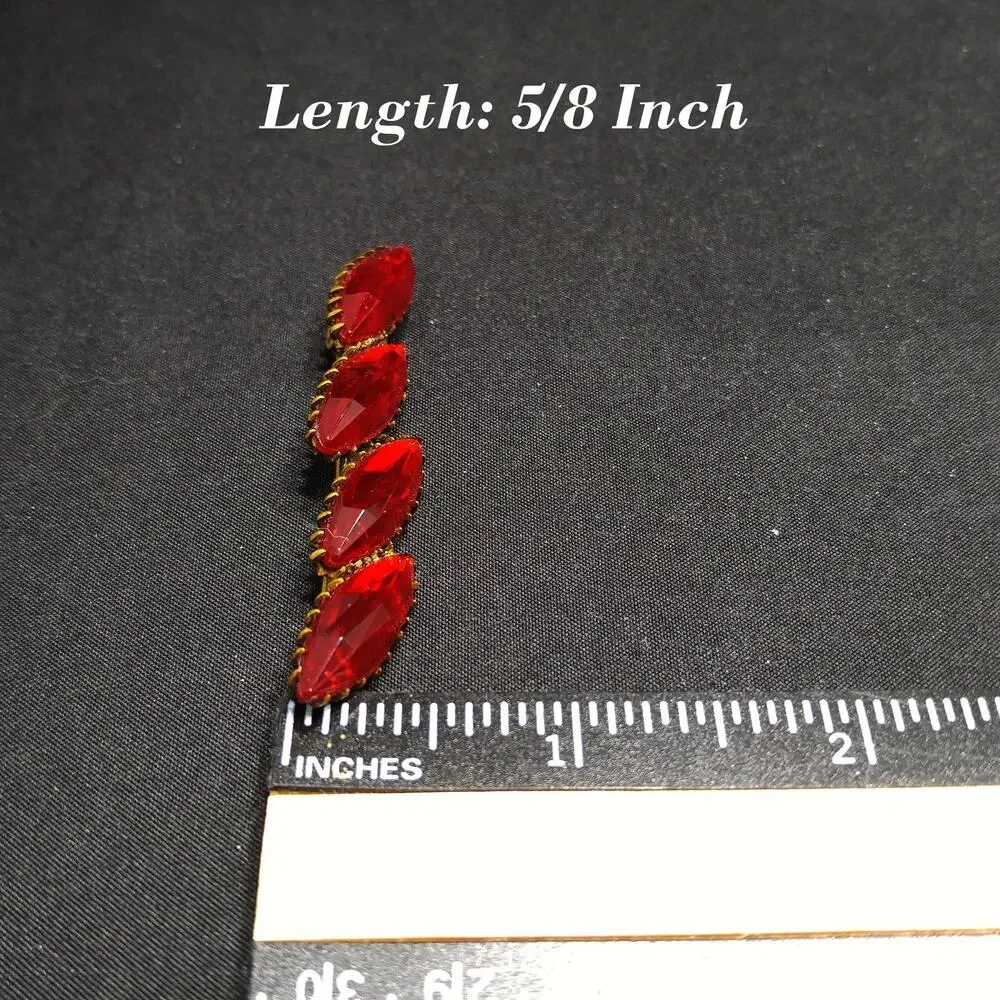Victorian Red Rhinestone Bar Brooch, Dogtooth Prongs, 1900s Antique Jewelry